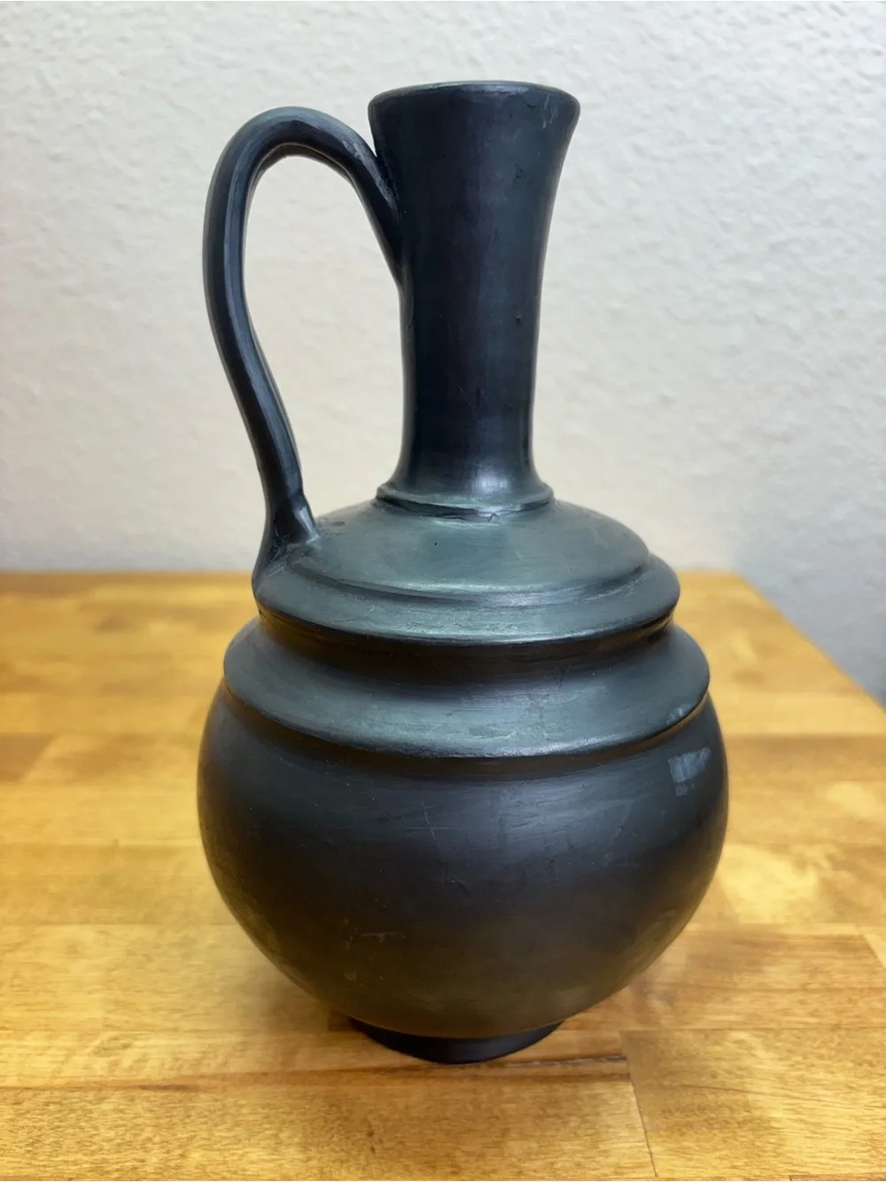 Signed Oaxaca Mexico Barro Negro Black Pottery Pitcher Vase Handcrafted 7”